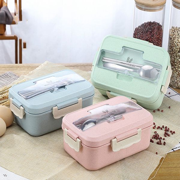 Bento Boxes Microwave Lunch Wheat Straw Dinnerware Food Storage Container Children Kids School Office Portable Bag 220930