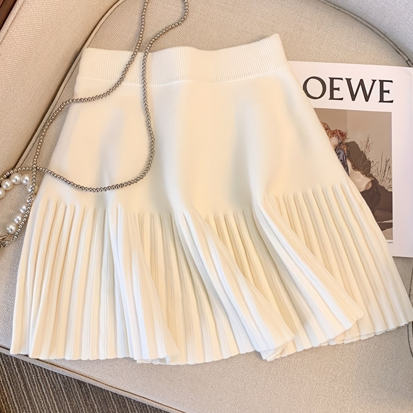 TEMU Women's High-waist Pleated Skirt - Cozy Black A-line Mini Skirt For Fall & Winter, With Fringe Detail, Casual Attire, Cozy Clothing | Fringe