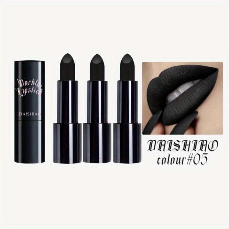 TEMU 3pcs Of Halloween Black Lipstick, Waterproof And Long-lasting Matte Lipstick, Cosmetic Lip Gloss, Gothic Style Lipstick, Valentine's Day Gift
