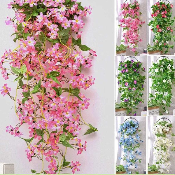 1PCS Hanging Artificial Fake Hanging Silk Flowers Vines Plants Garden Decor Indoor Outdoor Wedding Party Wall Balcony Decor Y240801