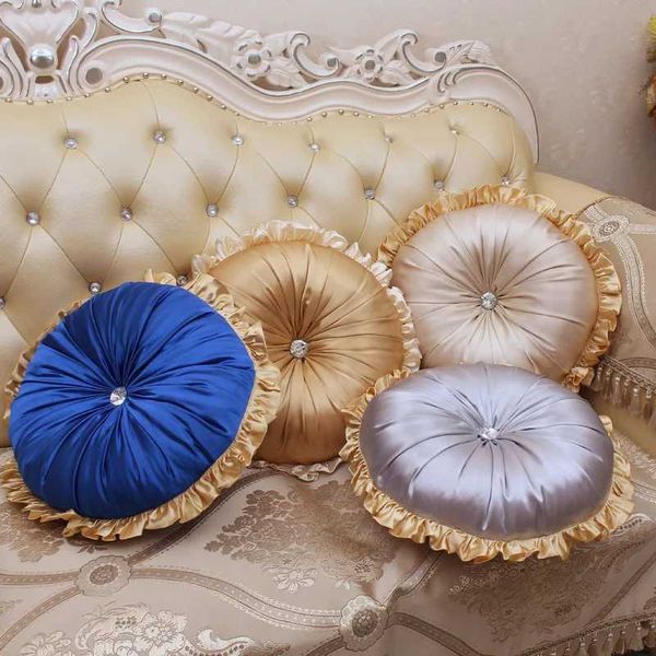 Cushion-Decorative Pillow European satin round pumpkin waist back wheel seat cushion sofa bedroom home textile decoration CL250208