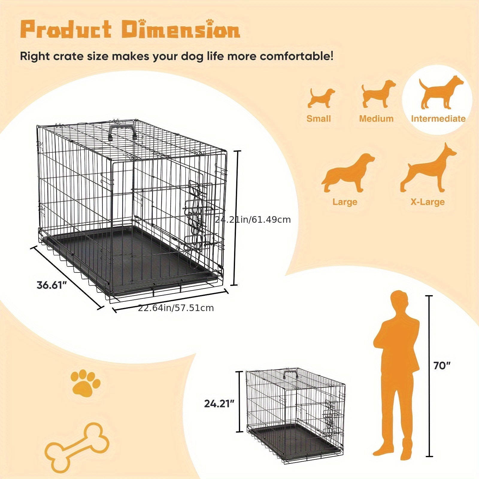 TEMU Dumos 36 Inch Dog Cage Reversible Double Sided Door, Sturdy Latch With Divider Panel And Plastic Leak-proof Pan Tray, Foldable Easy To Carry,