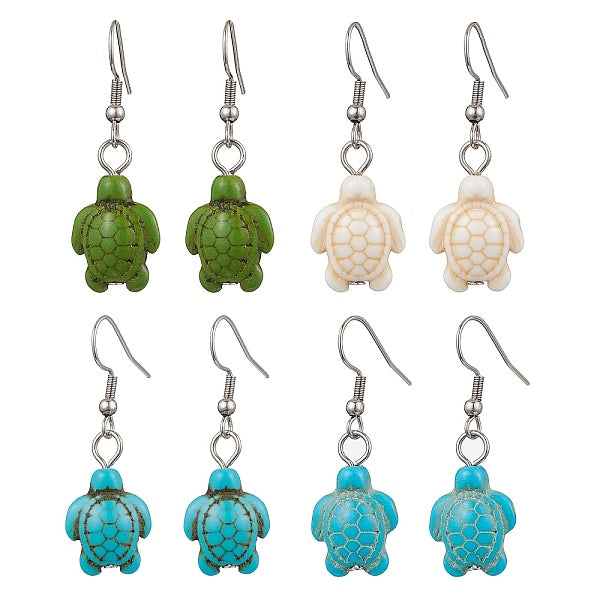 Boucles d'oreilles pendantes en howlite synthétique et turquoise