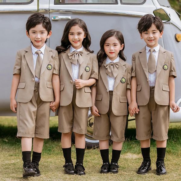 Childrens School Uniform Girl Short Sleeved Jacket Dress Tie Set Korean Japanese Student Clothing 1fa2