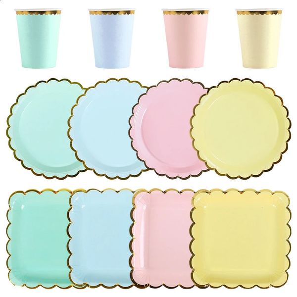 10pcsset Colorful Disposable Party Plates Supplies Paper Dishes Accessories platos desechables para fiestas 241119