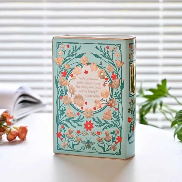 Vases Nordic Art Book Shaped Ceramic Vase Ornaments Living Room Wine Cabinet Desktop Flower Arrangement Container Wedding Decoration J240515