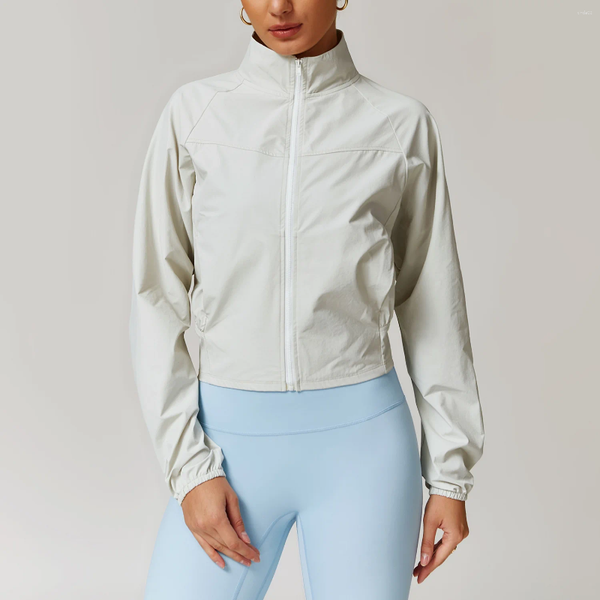 Jaqueta Alogn feminina Managem longa Pocket Sports Sports Sports Women Zip Fitness Yoga Shirt Gym Top ATIVO RUND RUND CAATS TRANHEIR