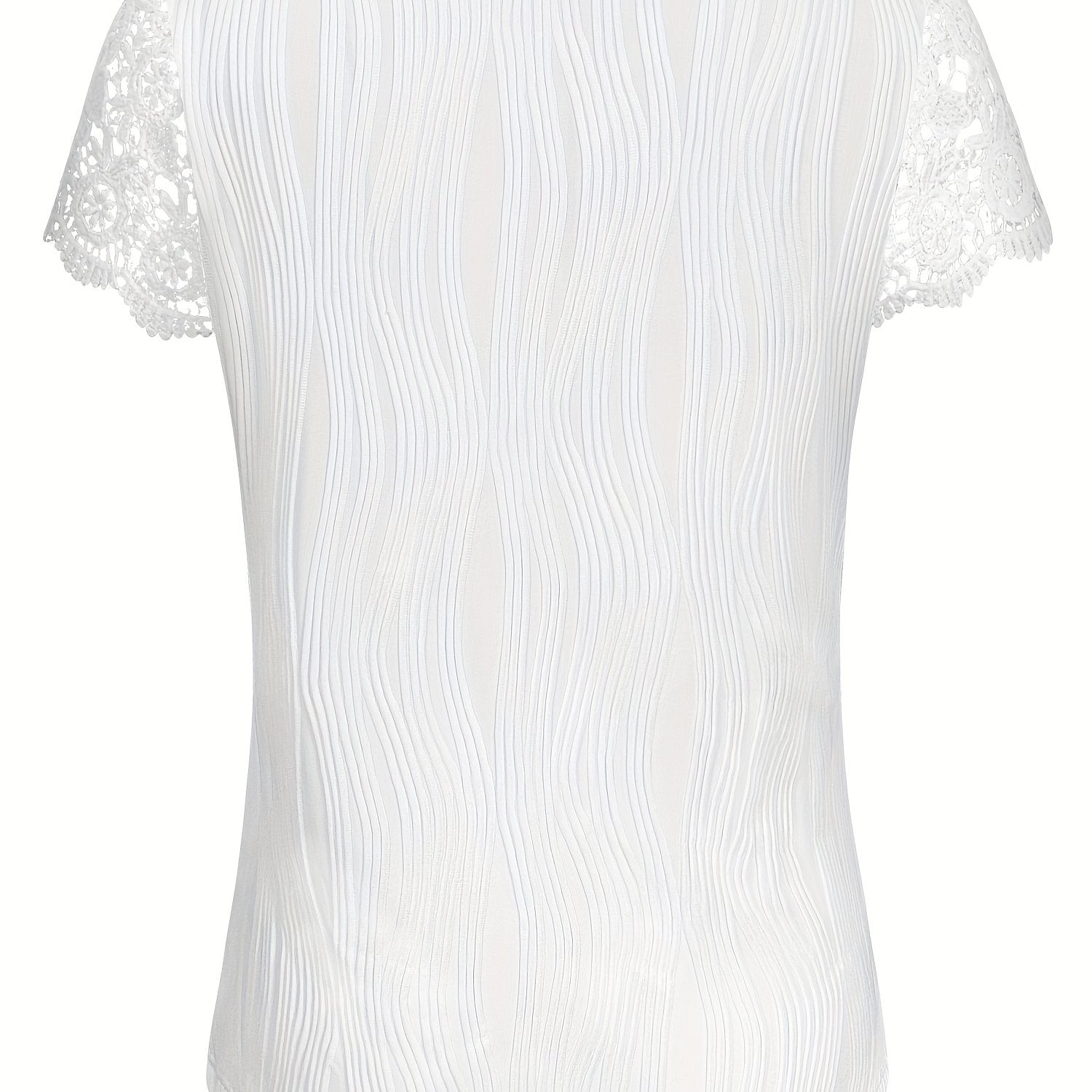 TEMU Women's Casual V-neck Lace Short Sleeve Top - White, Relaxed Fit With Intricate Lace Detail, Summer, Summer Top|lace Top|stretchy Fabric