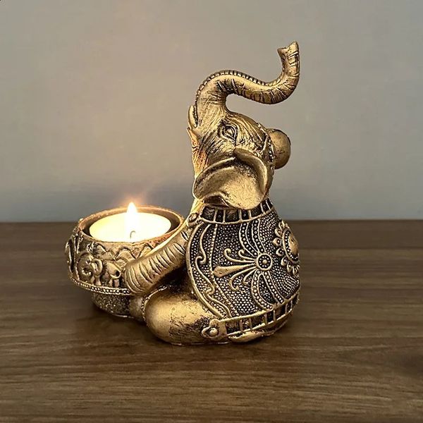 Animal Candle Holders Elephant Trunks Up Sculpture Tealight Candle Holder Decorative Small Candle Stick Holders Good Lucky Gifts 240304