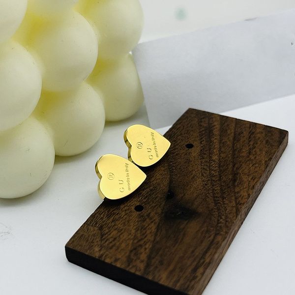 Cute Small 12mm*12mm high mirror girls original designer Flat heart G stud stainless Steel 18k Gold silver rose women love logo engrave earr