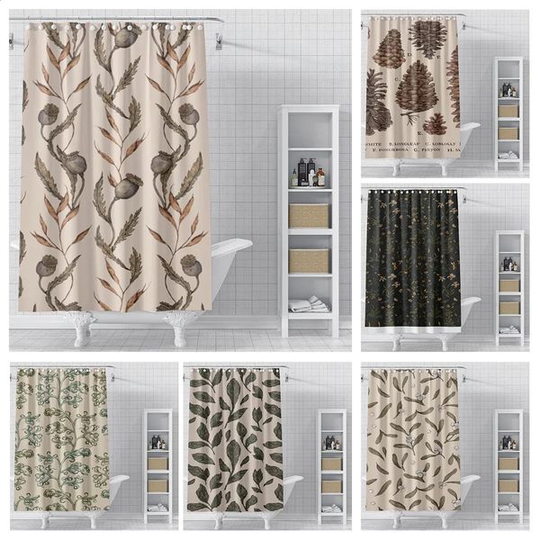 Home shower curtains for bathroom waterproof fabric Modern Nordic style Curtains curtain morandi ins leaf plant 250108