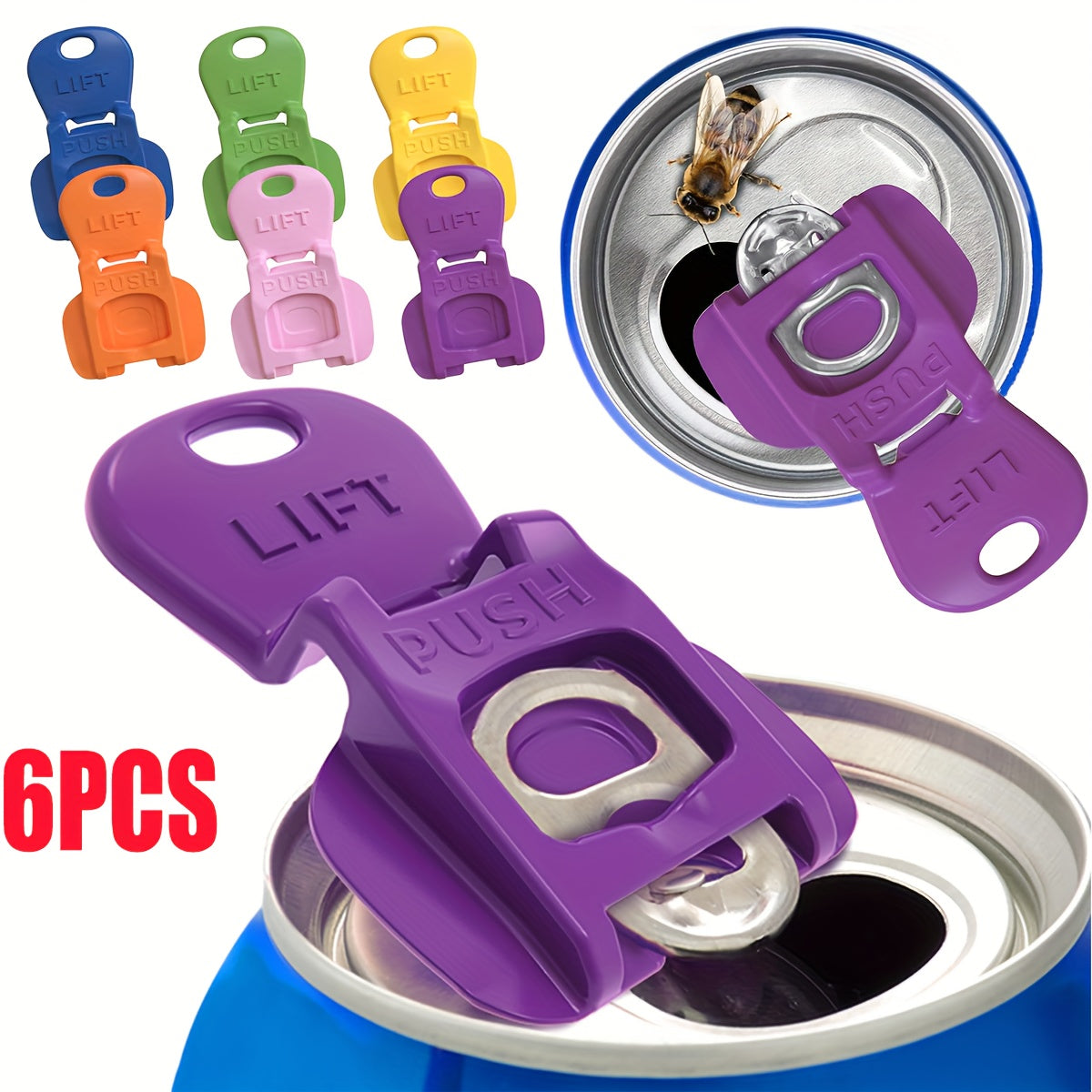 TEMU 6pcs Colored Beverage Can Protective Cover And Easy-to-use Can Opener For Soda, Beer, Cover To Protect From Bugs, Bees, Easy To For People Who