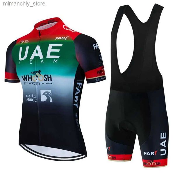 Cycling Jersey Sets 2023 UAE Summer Bicycle Jersey Set Mens Bicycle Shorts Bicycle Clothing Bicycle Jersey+bib shorts Q240612