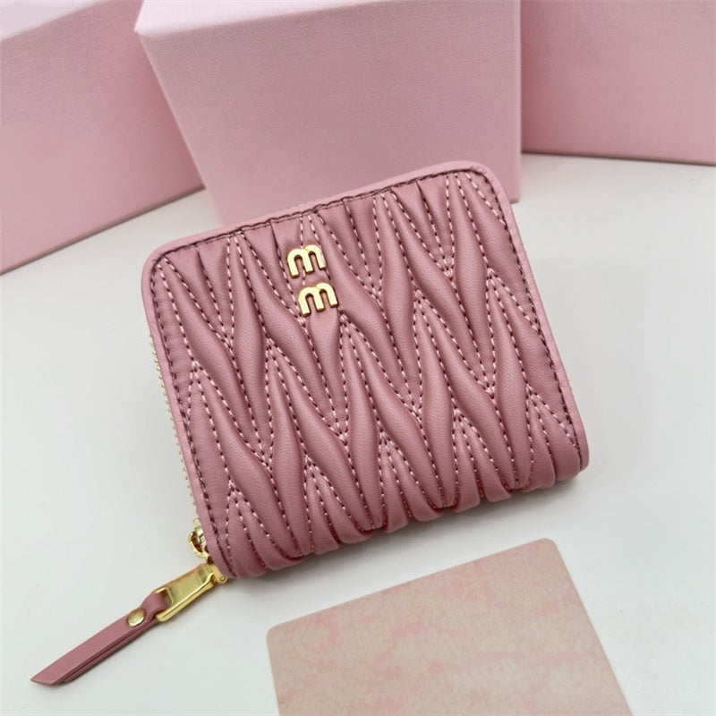 Short Wallets Designer Wallet Pleated Card Holder Luxury Purses Holders Genuine Leather Mini Pouch Women Men TOP
