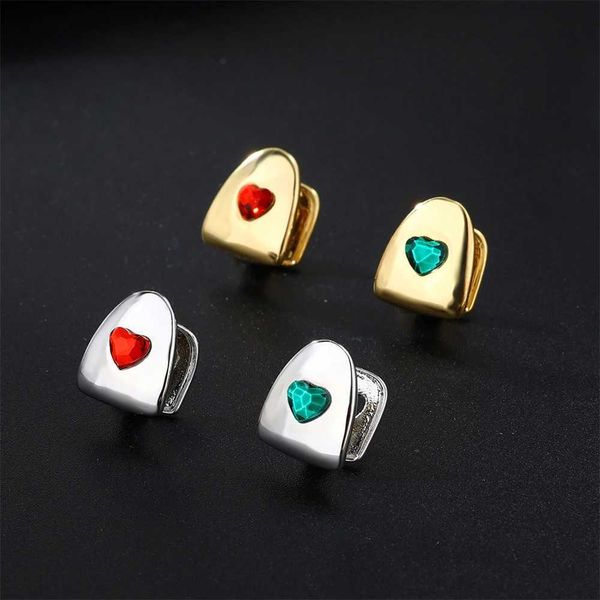 Hip Hop Cubic Zircon Heart Red Heart Teeth Grillz Gold Plated Cs Charm Dental Grills For Men Women Jewelry Gift W241227