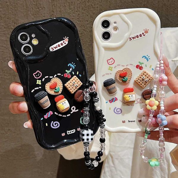 Cute 3D transparent soft phone case with drawstring suitable for iPhone 15 14 12 11 16 Pro Xs Max X Xr 7 8 14 15 Plus SE 2 soft chain bracel