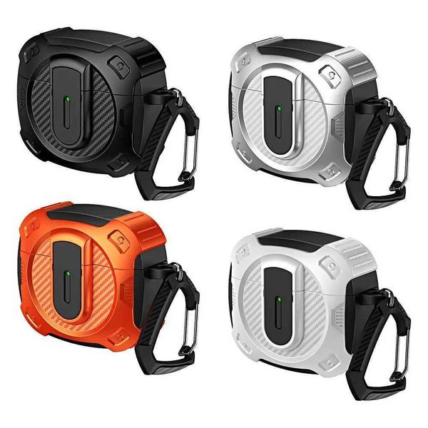 Earphone Accessories Case for Airpods 4 Case Cover With Lock Buckle Carabiner Outdoor Protective Shell Cover Black Warrior Design Advanced T