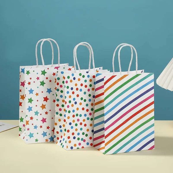 10Pcs Kraft Paper Gift Bags Rainbow Favor Candy Box Cookie Packaging Handbag Christmas Birthday Wedding Party Supplies