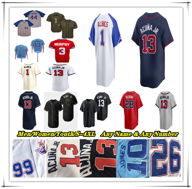 Ronald Acuna Jr Baseball Jersey Marcell Ozuna Matt Olson Austin Riley Jarred Kelenic Ozzie Albies Michael Harris II Chris Sale Chipper Jones Travis