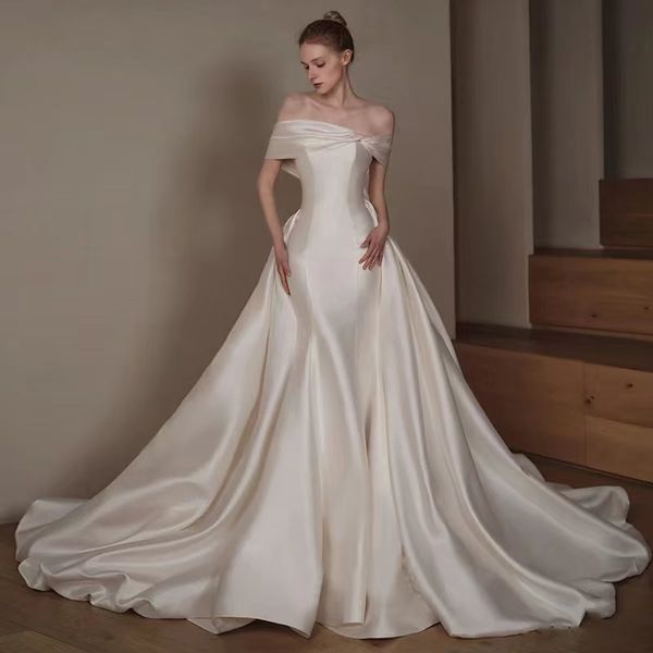 2023 Crystal Luxury Mermaid Wedding Dresses Bridal Gowns With Overskirts Off Shoulder Lace Ruched Sparkle Rhinstone Dubai stain Vestidos De