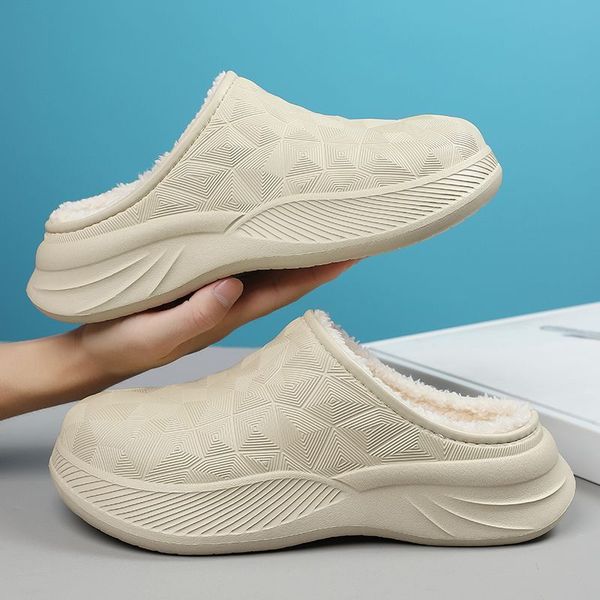 Men&#039;s Winter Waterproof Slippers Thick Sole Increase Soft Bottom Warm Plus Velvet Non-slip Comfortable Casual Cotton Slippers