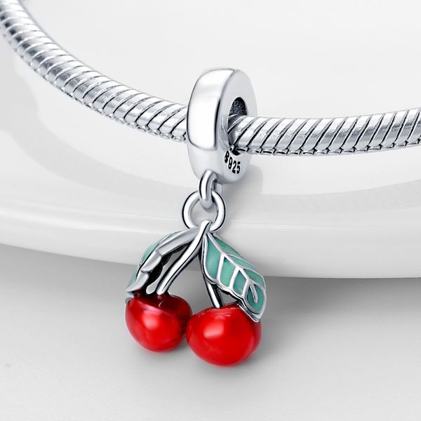 Real 925 Sterling Silver Strawberry Lipstick Ladybird Red Charms Bead Fit Pandora 925 Original Bracelets For women DIY Jewellery