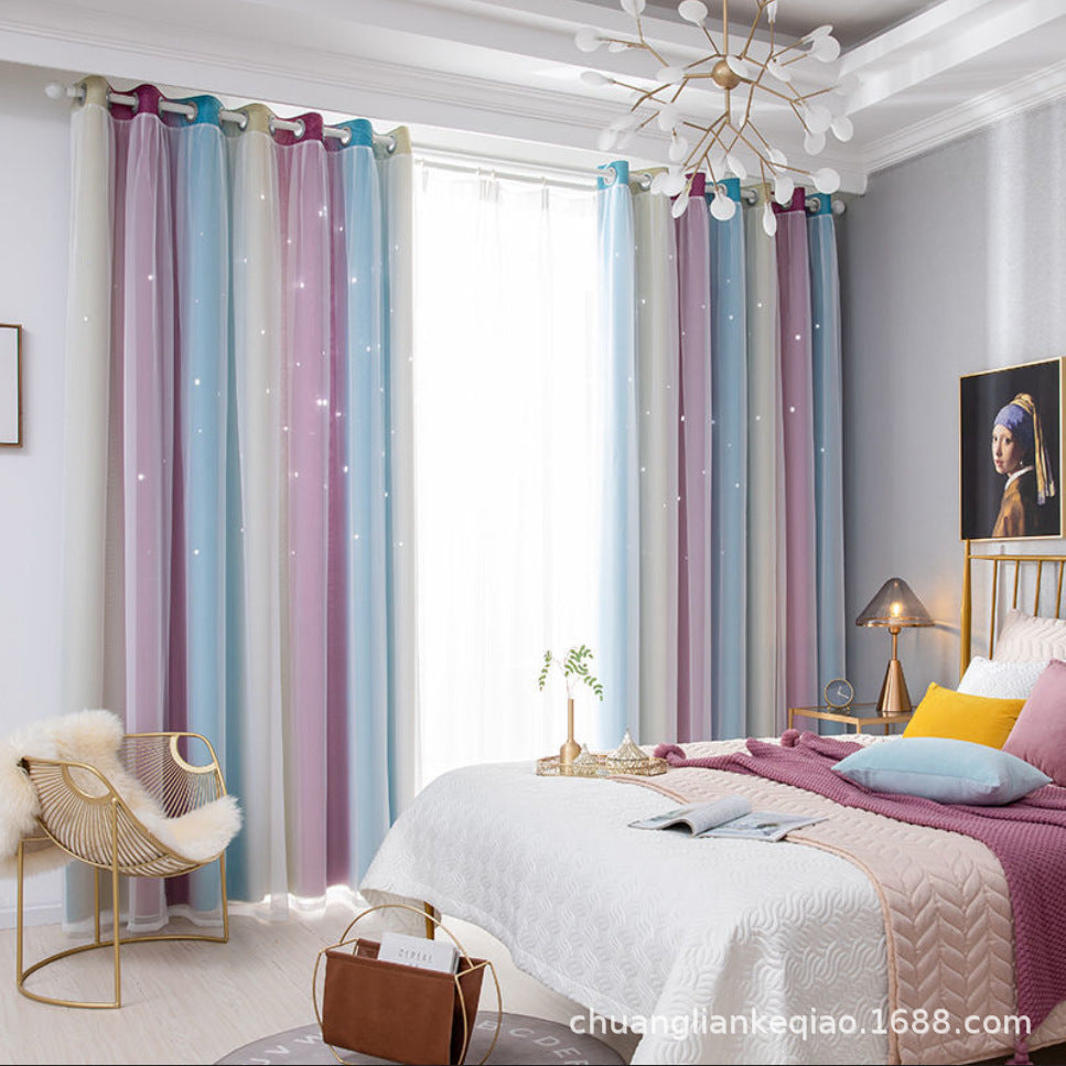 YL-31517 Morandi gradient stripes foreign trade cross-border double-layer integrated blackout gauze curtain finished product wholesale