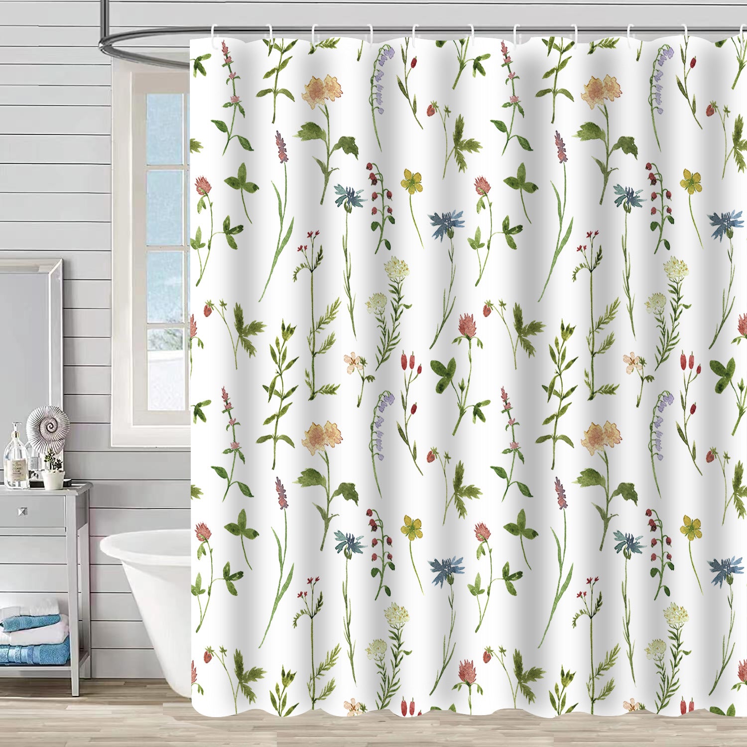 YL-37242 Waterproof Shower Curtain Hot Sale 3D Printed Tropical Jungle Plant Leaves and Flowers Season Polyester Shower Curtain with Hook