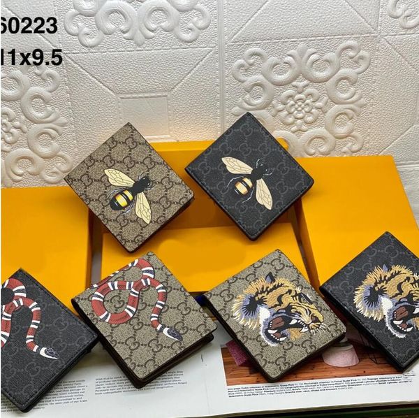 High quality men animal Short Wallet Leather black snake Tiger bee Wallets Women Long Style Purse Wallet card Holders with Cards gift box