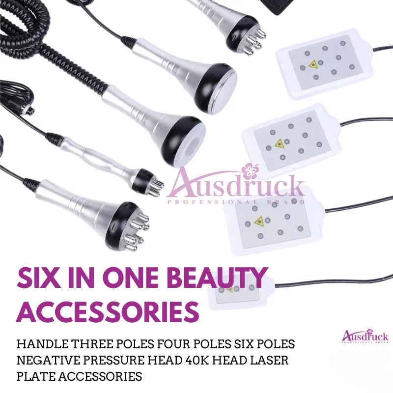 6-in-1 Beauty Instrument 40K Cavitation Head 3-4-6 Pole Handles Negative Pressure Lipo Laser LLLT Plate Professional Skin Care Machine Accessories