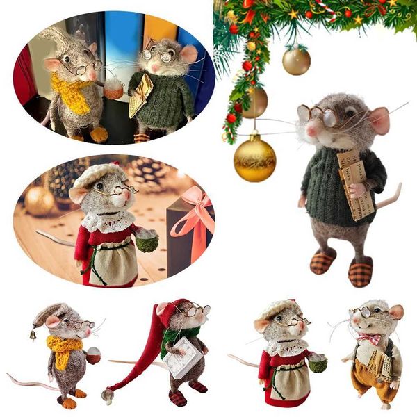 Mouse Doll Christmas Needle Felted Mouse Craft Decorations Mouse Doll Needle Felting Mice Wool Felt Mouse Christmas OrnamentsXJ241212