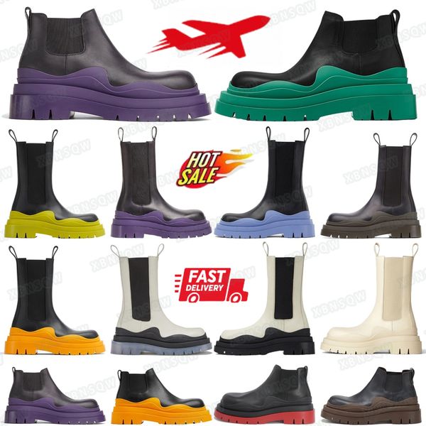 Tire Boot boots Leather Chunky Sole Chelsea Ankle Desert Black Acid Turquoise Red Brown Cruise Purple Pink Tangerine Blue #7y3x#