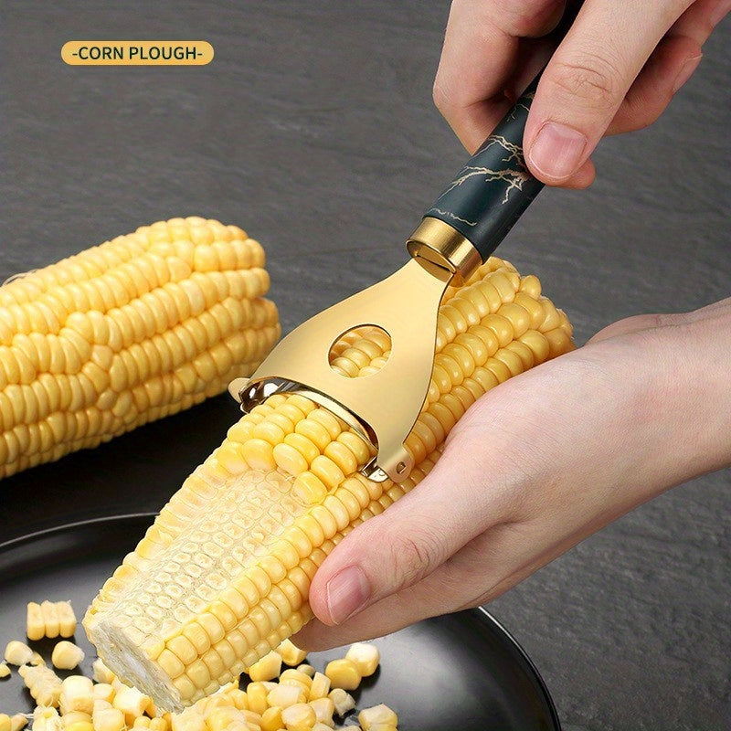 TEMU Stainless Steel Corn Cutter With Thickened Handle And Hook - Ergonomic Kitchen Tool For Removal, Durable & Easy To Clean, , Corn Cutter For