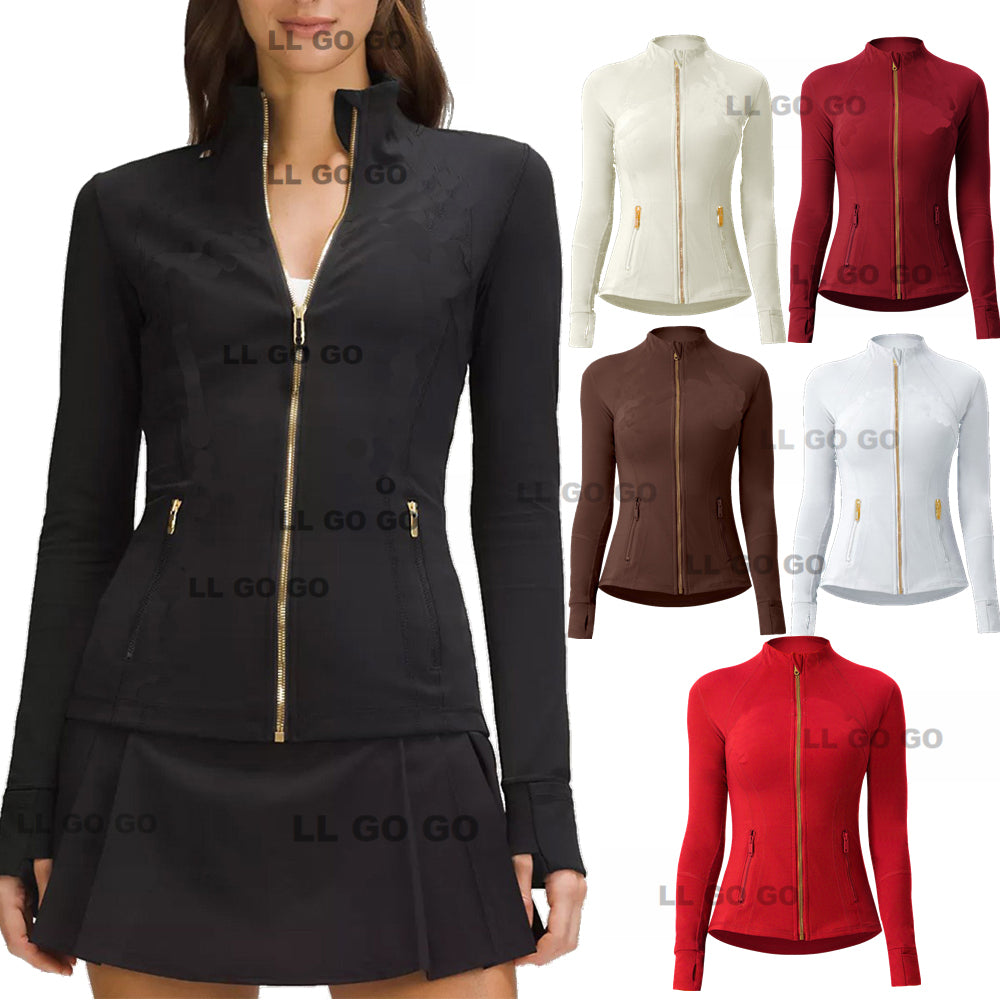 Women Yoga Jacket Define Gold Zipper Workout Sport Coat Fitness Gym Jacket Activewear Running Sports Top Solid Zip Up Training Sweatshirt Jogging Sp