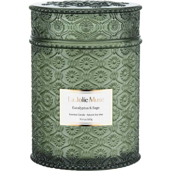 LA JOLIE MUSE scented Eucalyptus Sage large wooden glass decorative candles natural soy waxCL241017