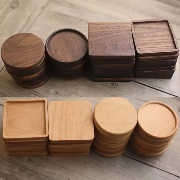 Wooden Coasters Black Walnut Beech Cup Mat Bowl Pad Round Square Coffee Tea Cups Mats Dinner Plates Kitchen Bar Tool Customizable FY5235 JN0