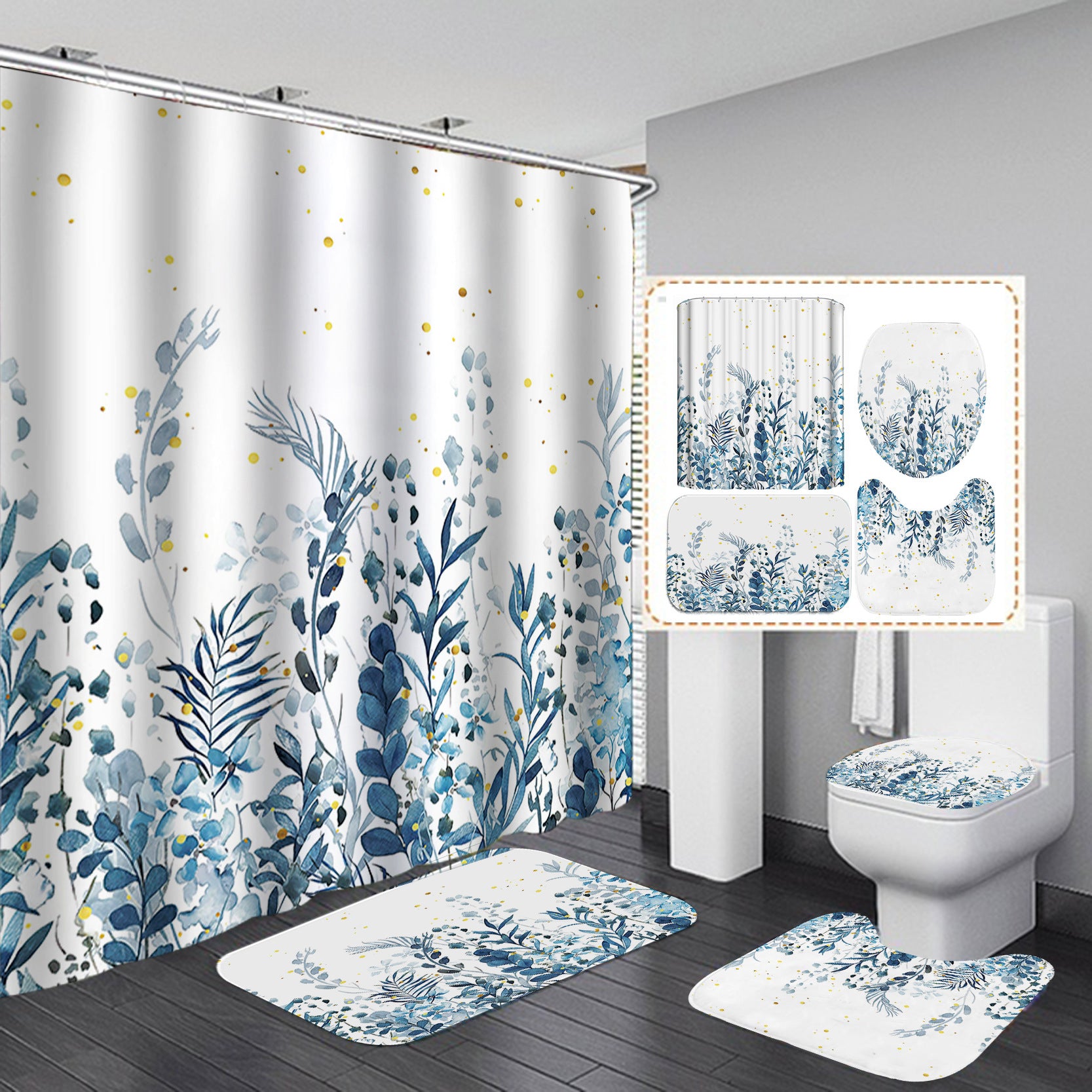 YL-37442 bathroom toilet punch-free curtain waterproof anti-light roller blinds toilet toilet block curtain toilet three-piece set