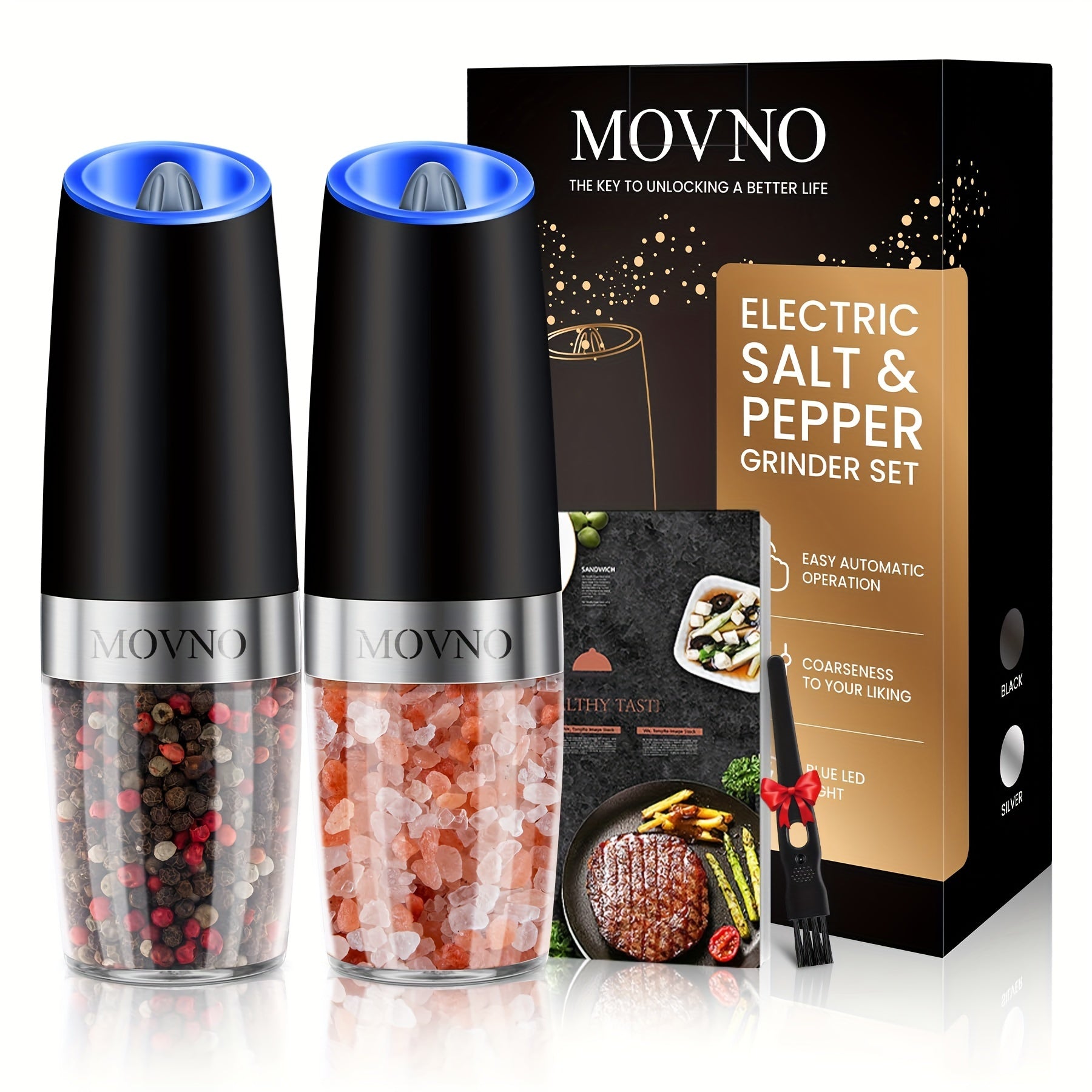 TEMU 1-2 Pcs Gravity Electric Salt And Pepper Grinder Set, Battery Powered Led Hand Automatic Operation, Adjustable Coarseness Mill Grinders Shakers