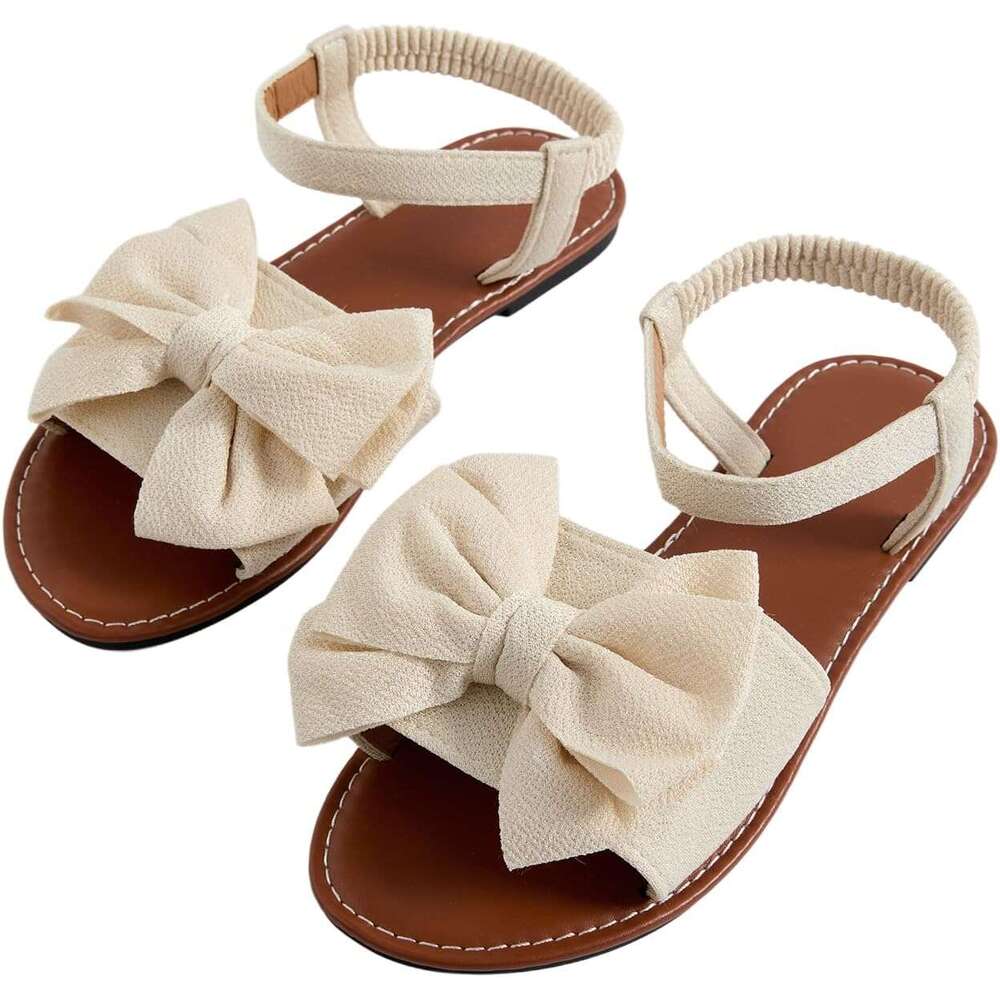 DHGadgets Women&#039;s Coquette Bowknot Ankle Strap Leather Holiday Beach Flat Sandals