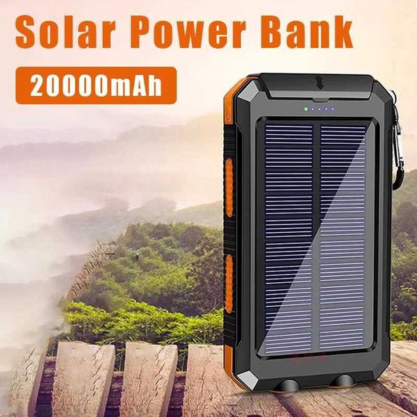 20000mAh Solar Power Bank Outdoor Wild Camping Large Capacity Backup Power Waterproof External Battery Charging with LED Light Y240920