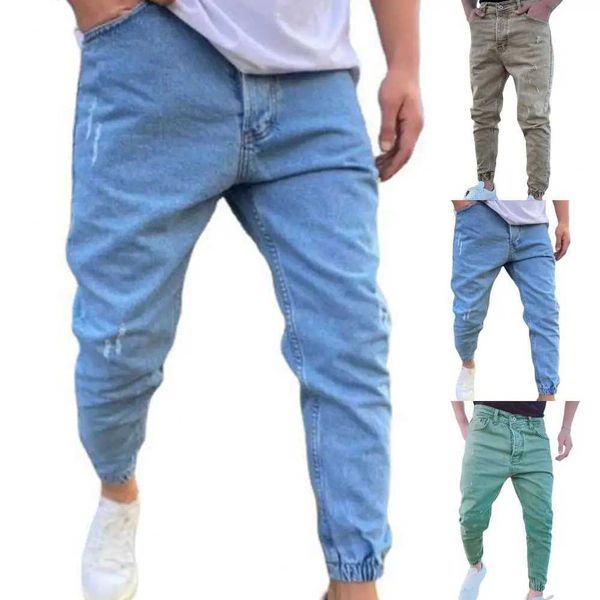 Men&#039;s Jeans 2023 Autumn Slim Fit Mens Solid Color Casual Elastic Waist Trousers Street Clothing Jogging Denim Pants Q240427