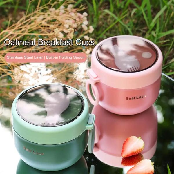 600ml Breakfast Cups Cereal Nut Yogurt Salad Soup Cup Container With Fork Thermal Microwave Food Storage Bento Box Lunch 241216
