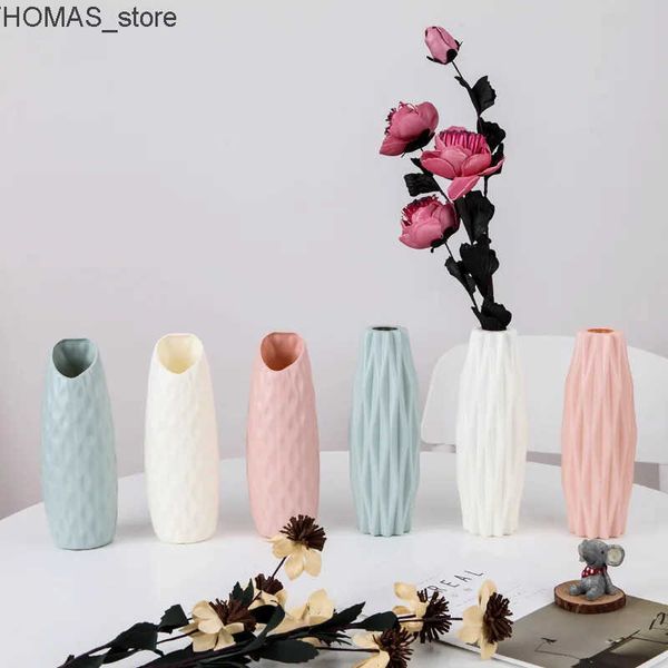 Planters Pots Modern Flower Vase Plastic Vases for Flowers White Pink Plastic Vase Flower Pot Basket Nordic Home Living Room Decoration L240