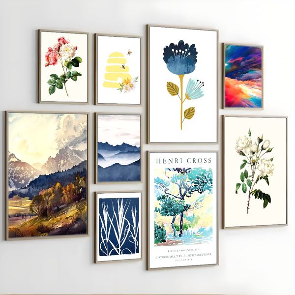3 pieces Wooden Framed Canvas Poster Colorful, landscapes, plants, mountain art, Creative Waterproof Canvas Posters, Bedroom, Office