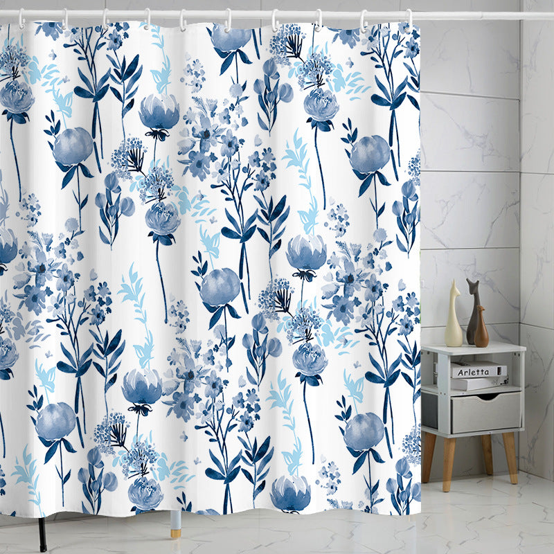 YL-37281 Waterproof Shower Curtain Hot Sale 3D Printed Tropical Jungle Plant Leaves and Flowers Season Polyester Shower Curtain with Hook