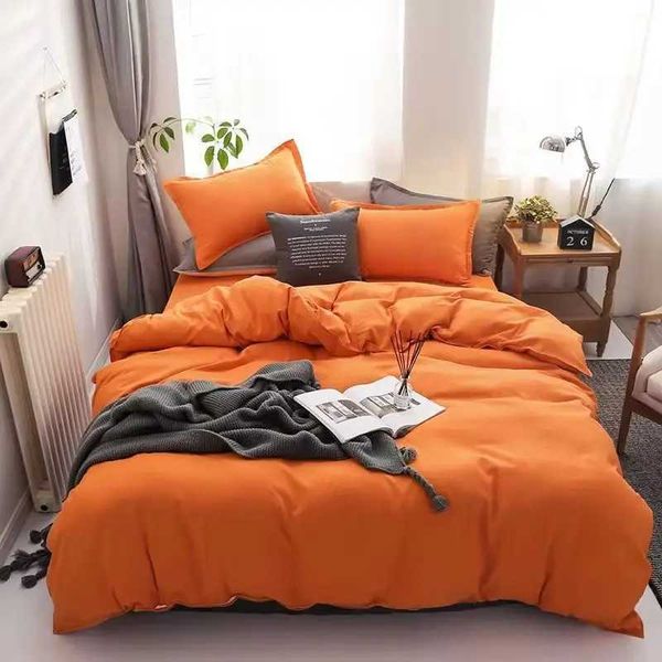 Winter new Solid orange color bedding set flat bed sheet duvet cover case queen full singleC250122