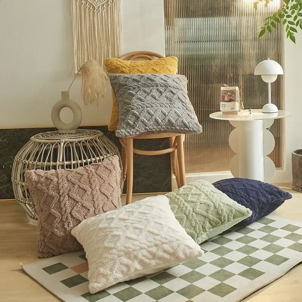 AJN025 soft plush geometric cushion cover waist pillowcase no core strip pillowcase 241203