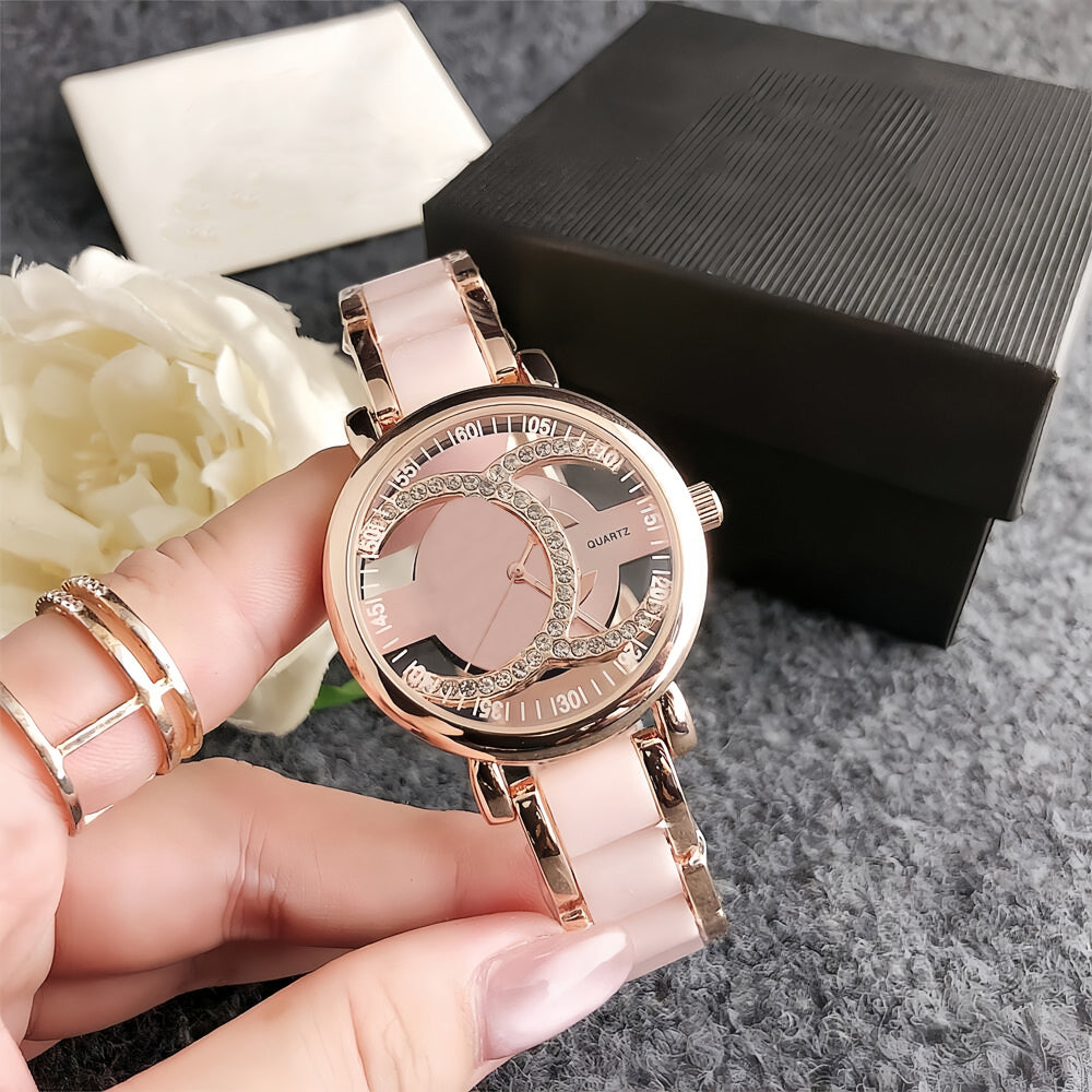 Fashion Brand Quartz Wristwatches Women Girl Ladies Hollow Diamond Style Metal Steel Band Clock C121