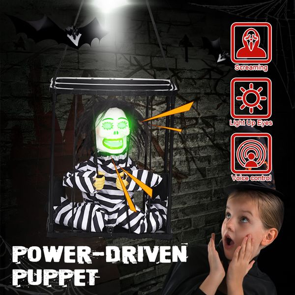Other Event Party Supplies Screaming Halloween Decorations Prop Screaming Animated Skeleton In Prisoner Cage Voice control Spooky Hanging Gh