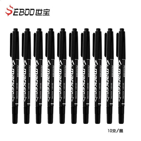 10 double pointed permanent art marker pens fine dots waterproof oily black red blue ink painting office and school supplies 240722